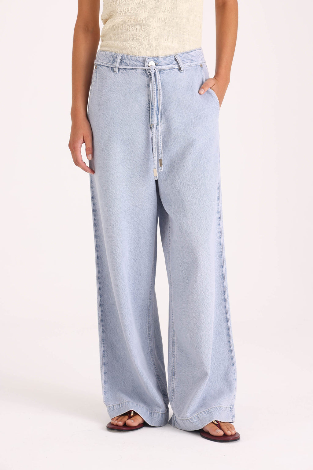 Y005 WIDE LEG T.ALTO BLEACH ROSADO