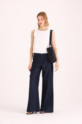 Y005 WIDE LEG T.ALTO INDIGO SATINADO