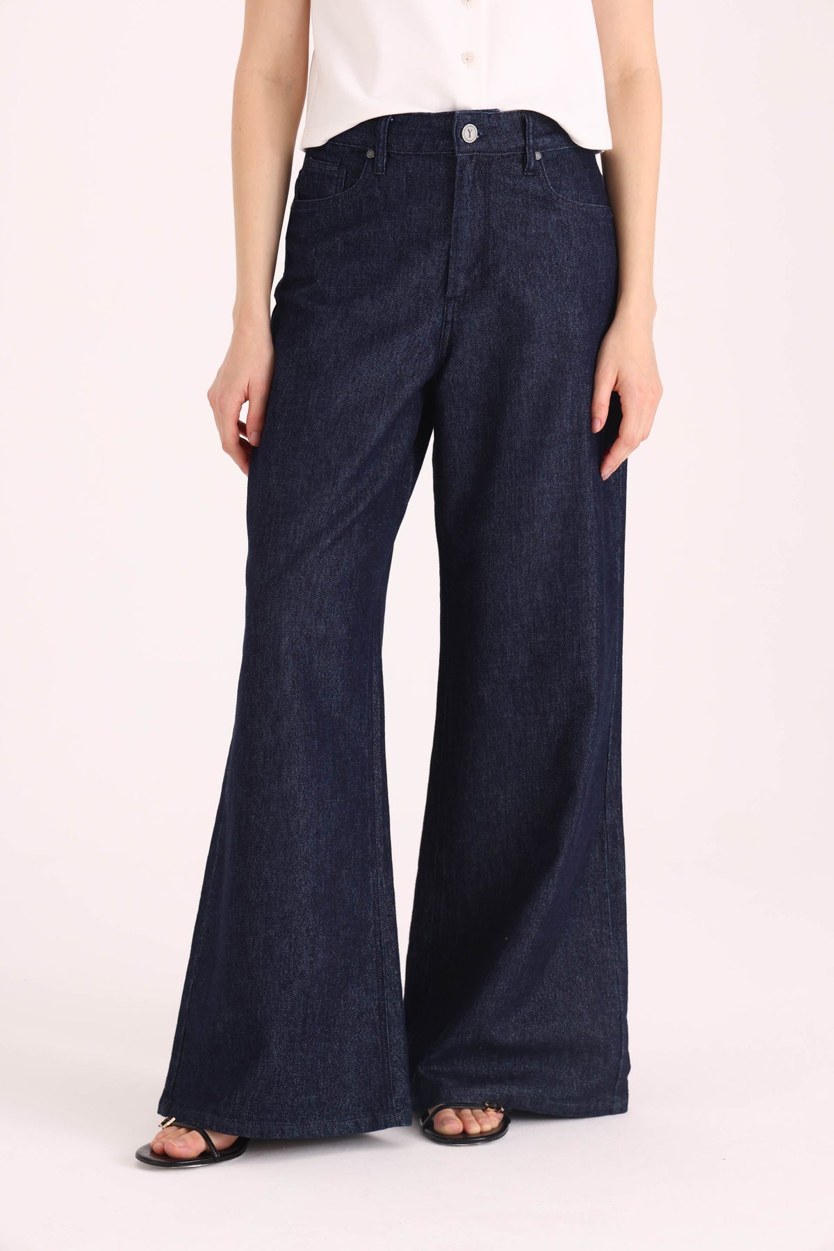 Y005 WIDE LEG T.ALTO INDIGO SATINADO