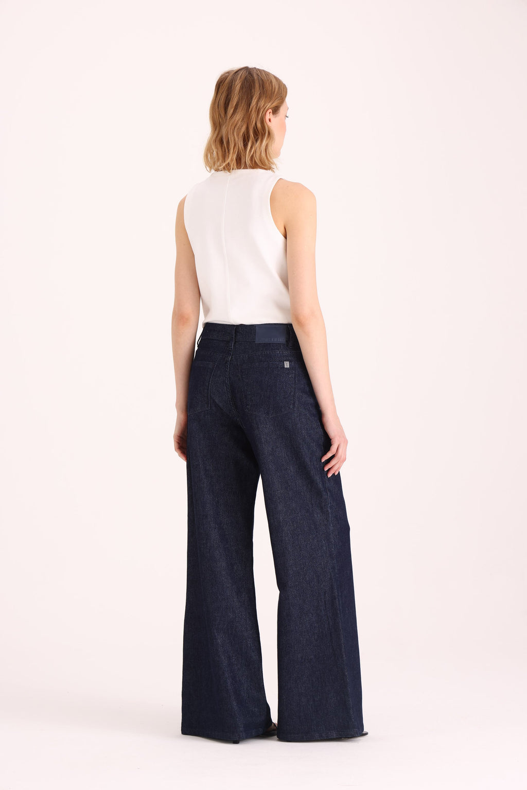 Y005 WIDE LEG T.ALTO INDIGO SATINADO