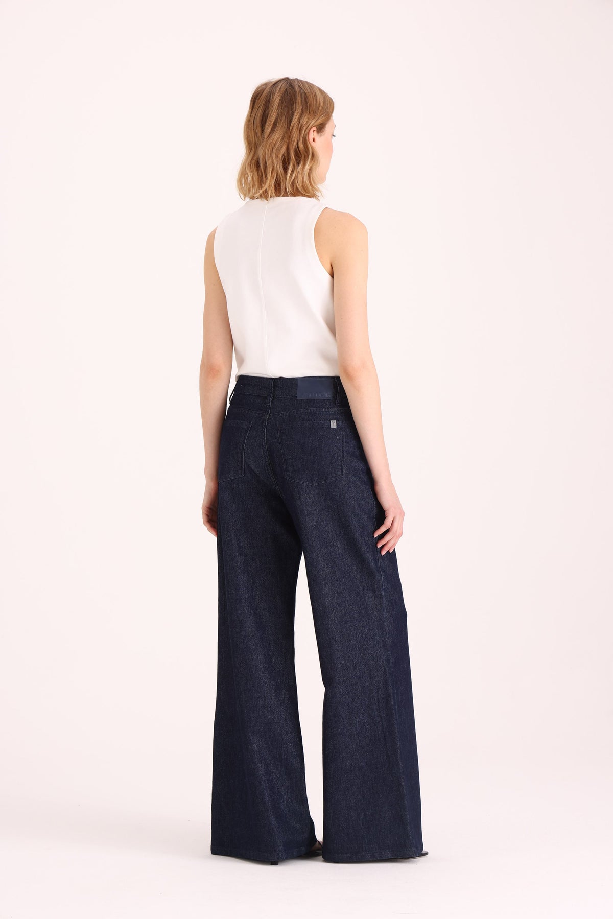 Y005 WIDE LEG T.ALTO INDIGO SATINADO