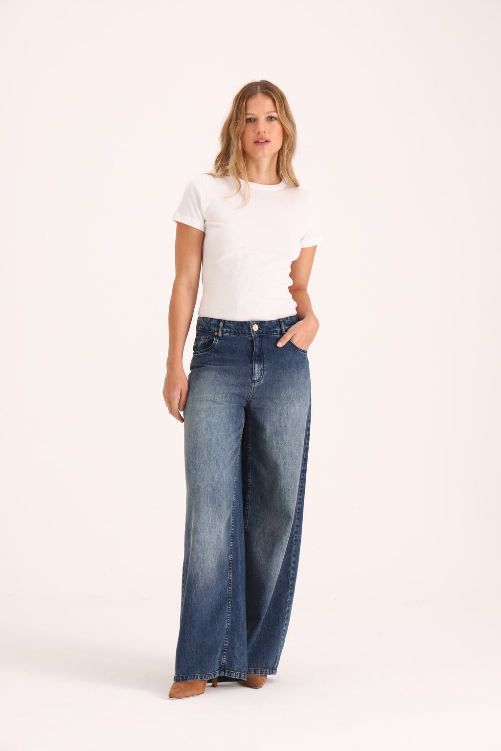 Y005 WIDE LEG T.ALTO INDIGO CON CONTRASTE