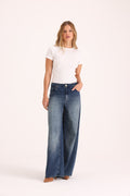 Y005 WIDE LEG T.ALTO INDIGO CON CONTRASTE