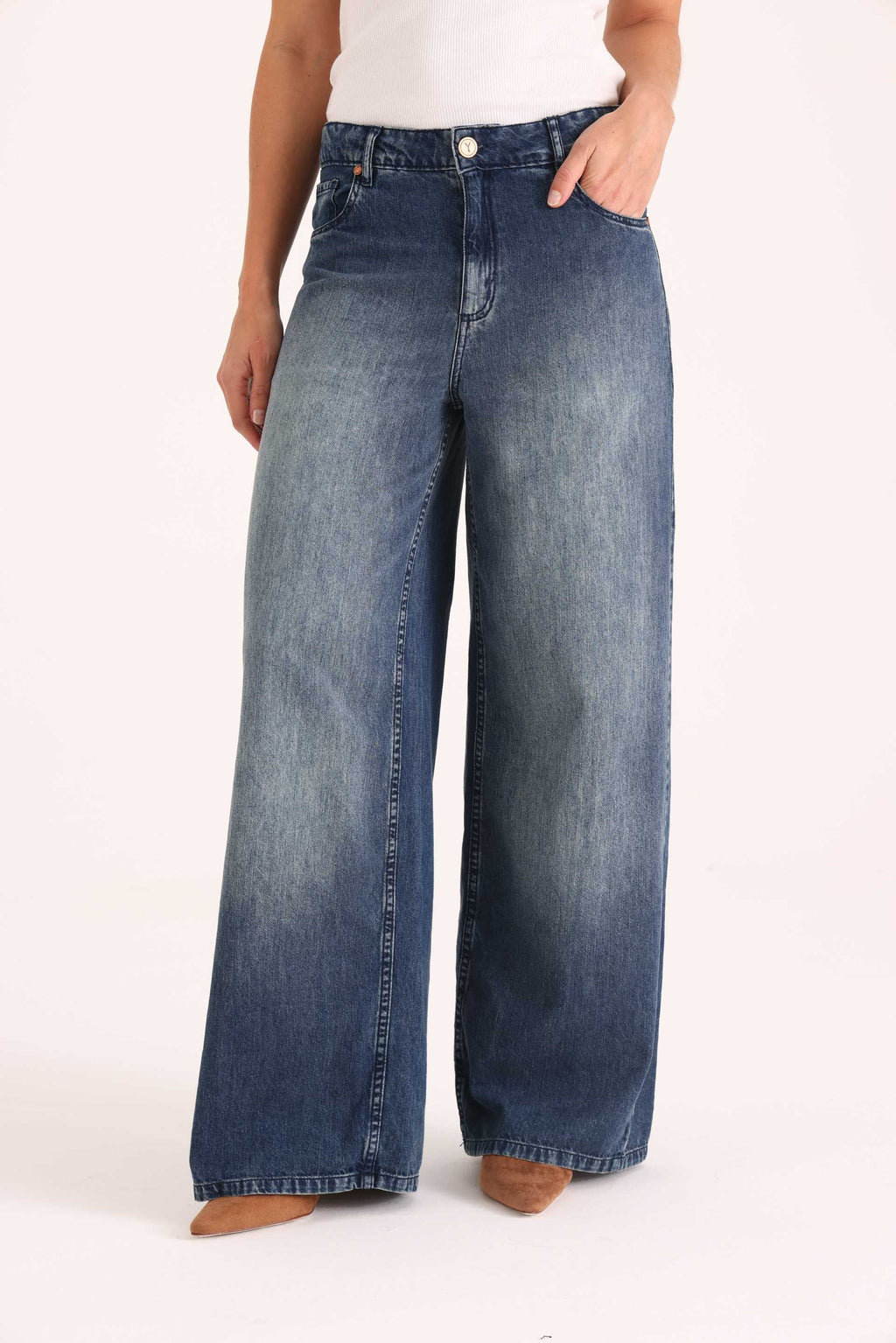 Y005 WIDE LEG T.ALTO INDIGO CON CONTRASTE