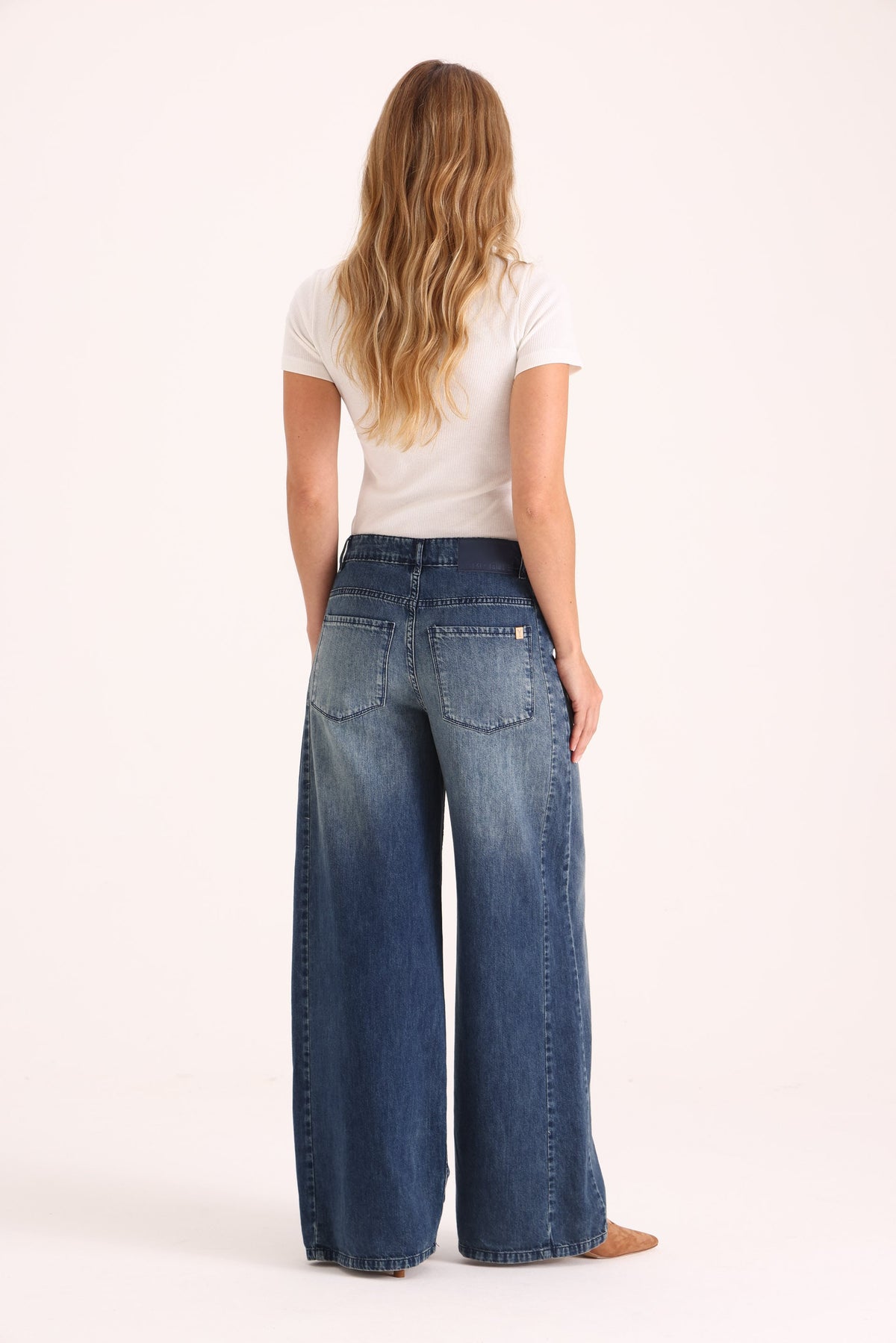 Y005 WIDE LEG T.ALTO INDIGO CON CONTRASTE